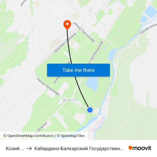 Козий Рынок to Кабардино-Балкарский Государственный Аграрный Университет map