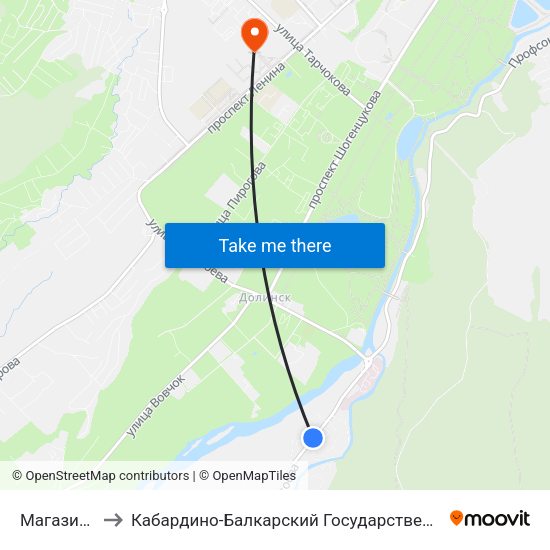 Магазин Радуга to Кабардино-Балкарский Государственный Аграрный Университет map