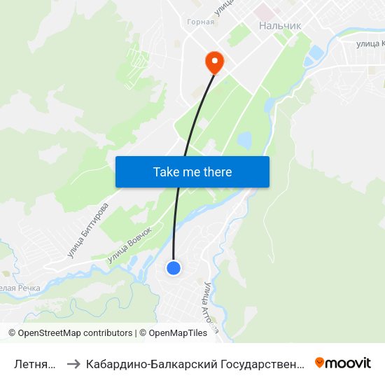 Летняя Улица to Кабардино-Балкарский Государственный Аграрный Университет map