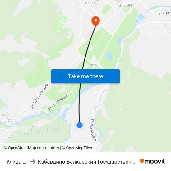 Улица Титова to Кабардино-Балкарский Государственный Аграрный Университет map