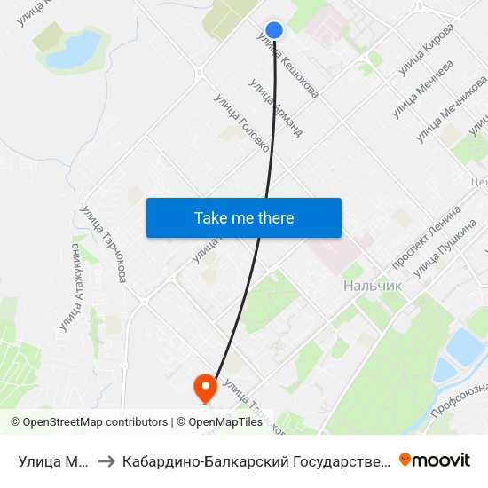 Улица Матросова to Кабардино-Балкарский Государственный Аграрный Университет map