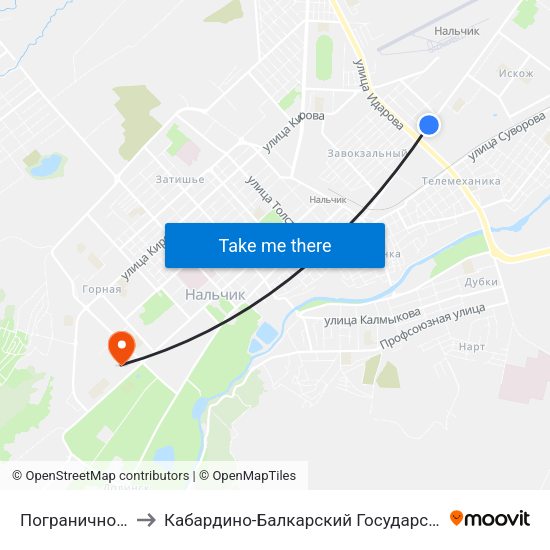 Пограничное Управление to Кабардино-Балкарский Государственный Аграрный Университет map