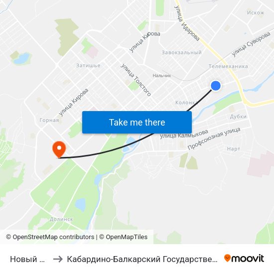 Новый Переулок to Кабардино-Балкарский Государственный Аграрный Университет map