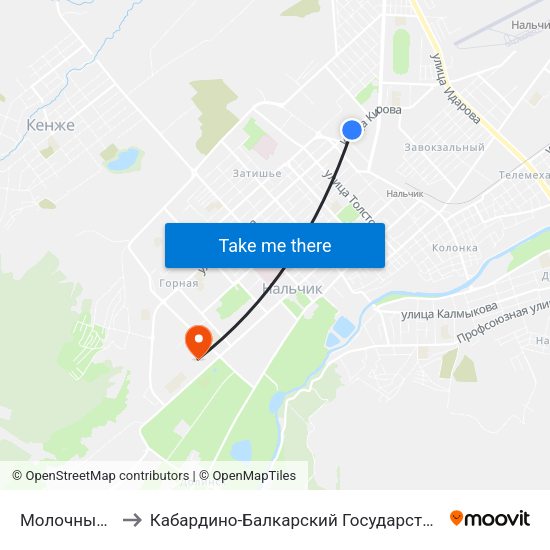Молочный Комбинат to Кабардино-Балкарский Государственный Аграрный Университет map