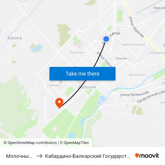 Молочный Комбинат to Кабардино-Балкарский Государственный Аграрный Университет map