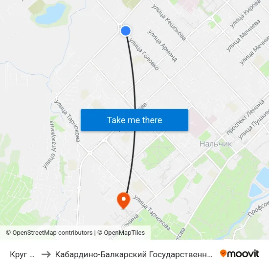 Круг Кенже to Кабардино-Балкарский Государственный Аграрный Университет map
