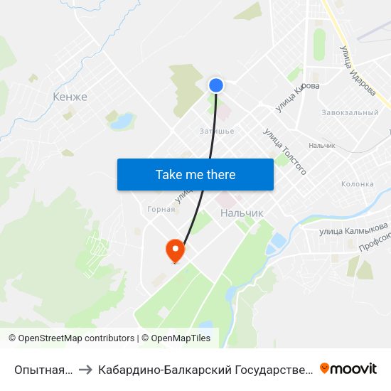 Опытная Станция to Кабардино-Балкарский Государственный Аграрный Университет map
