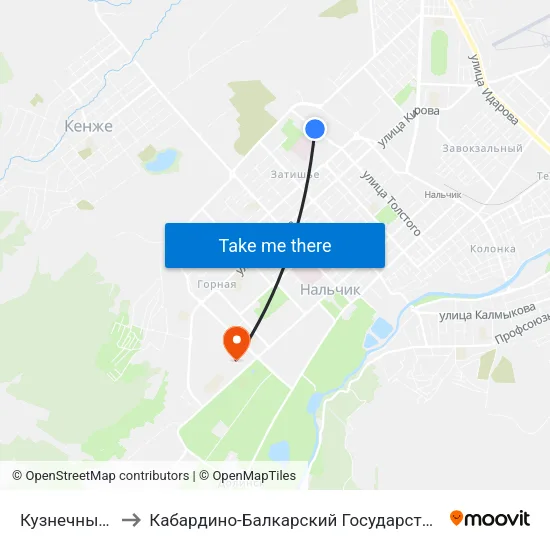 Кузнечный Переулок to Кабардино-Балкарский Государственный Аграрный Университет map