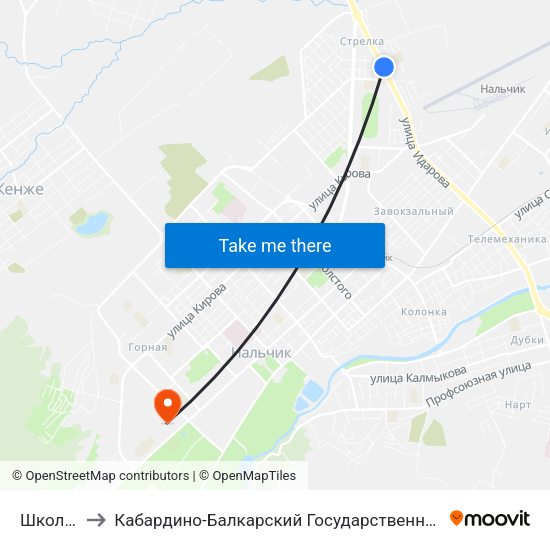 Школа №31 to Кабардино-Балкарский Государственный Аграрный Университет map