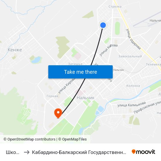 Школа №7 to Кабардино-Балкарский Государственный Аграрный Университет map