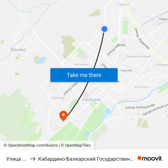 Улица Шукова to Кабардино-Балкарский Государственный Аграрный Университет map