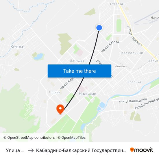 Улица Шукова to Кабардино-Балкарский Государственный Аграрный Университет map