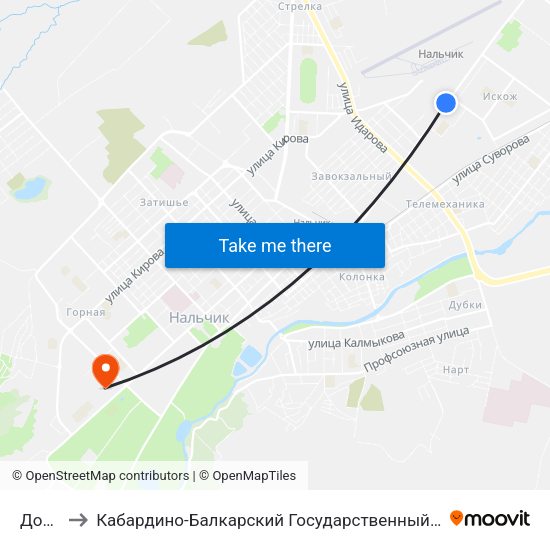 Досааф to Кабардино-Балкарский Государственный Аграрный Университет map
