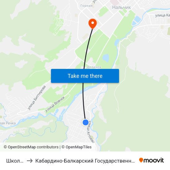Школа №16 to Кабардино-Балкарский Государственный Аграрный Университет map