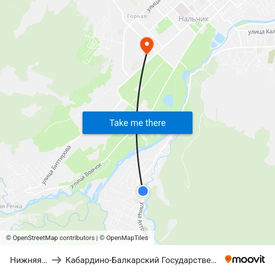 Нижняя Мечеть to Кабардино-Балкарский Государственный Аграрный Университет map