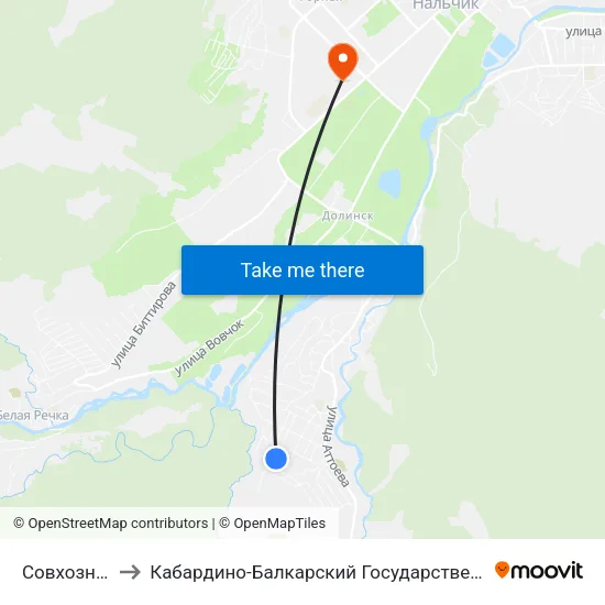 Совхозная Улица to Кабардино-Балкарский Государственный Аграрный Университет map