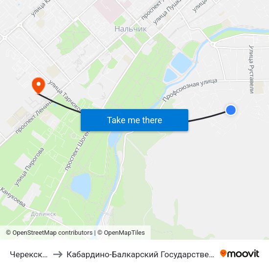 Черекская Улица to Кабардино-Балкарский Государственный Аграрный Университет map