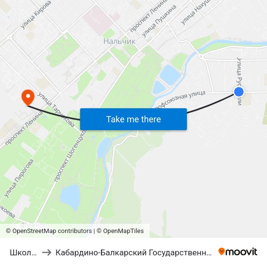 Школа №12 to Кабардино-Балкарский Государственный Аграрный Университет map