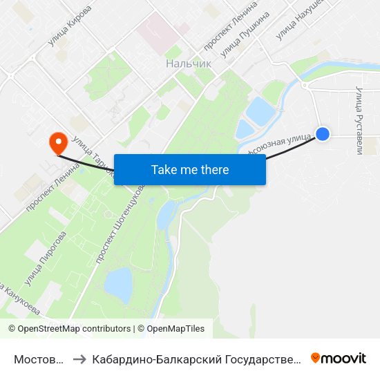 Мостовая Улица to Кабардино-Балкарский Государственный Аграрный Университет map