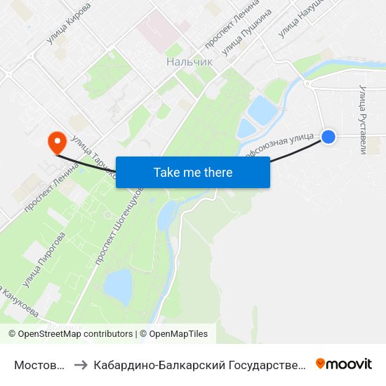 Мостовая Улица to Кабардино-Балкарский Государственный Аграрный Университет map