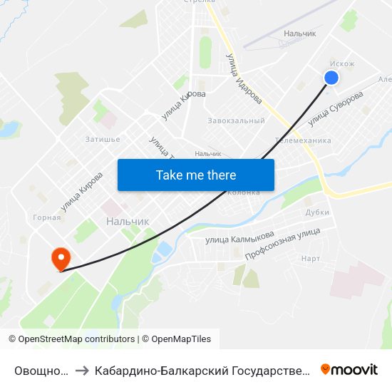 Овощной Рынок to Кабардино-Балкарский Государственный Аграрный Университет map