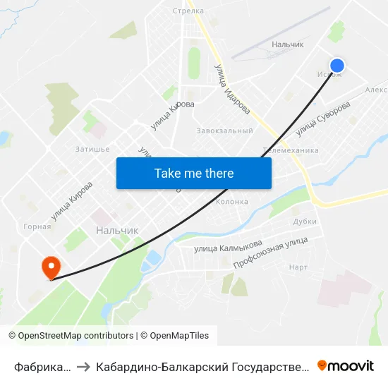 Фабрика Горянка to Кабардино-Балкарский Государственный Аграрный Университет map