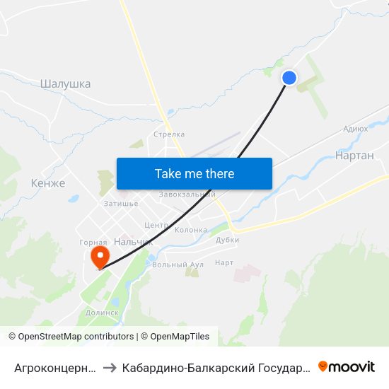 Агроконцерн Золотой Колос to Кабардино-Балкарский Государственный Аграрный Университет map