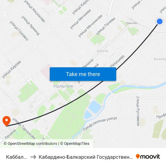Каббалкэнерго to Кабардино-Балкарский Государственный Аграрный Университет map