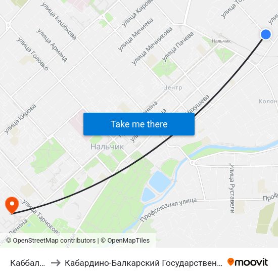 Каббалкэнерго to Кабардино-Балкарский Государственный Аграрный Университет map