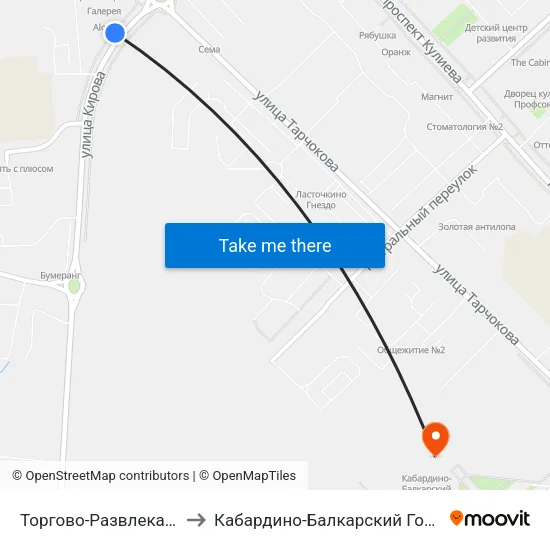 Торгово-Развлекательный Комплекс Галерея to Кабардино-Балкарский Государственный Аграрный Университет map