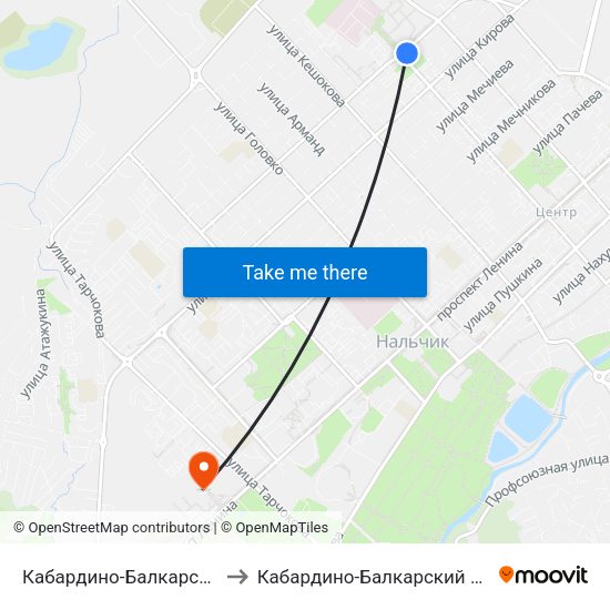 Кабардино-Балкарский Государственный Университет to Кабардино-Балкарский Государственный Аграрный Университет map
