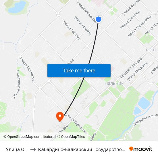 Улица Осипенко to Кабардино-Балкарский Государственный Аграрный Университет map