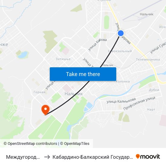 Междугородный Автовокзал to Кабардино-Балкарский Государственный Аграрный Университет map