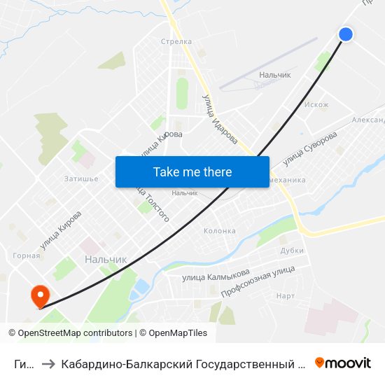 Гибдд to Кабардино-Балкарский Государственный Аграрный Университет map