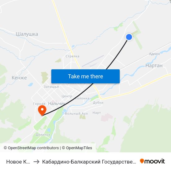 Новое Кладбище to Кабардино-Балкарский Государственный Аграрный Университет map