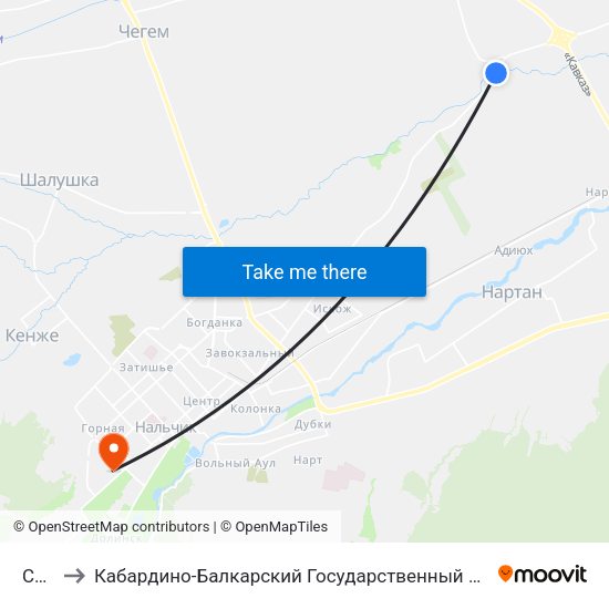Сады to Кабардино-Балкарский Государственный Аграрный Университет map