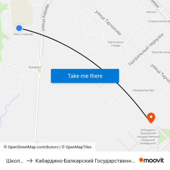 Школа №32 to Кабардино-Балкарский Государственный Аграрный Университет map