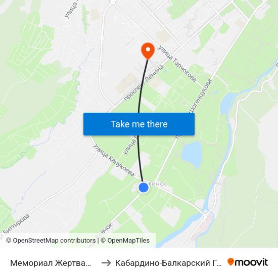 Мемориал Жертвам Репрессий Балкарского Народа to Кабардино-Балкарский Государственный Аграрный Университет map