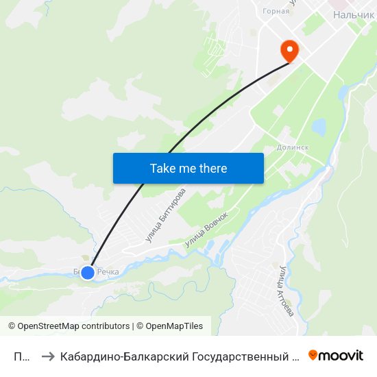 Почта to Кабардино-Балкарский Государственный Аграрный Университет map
