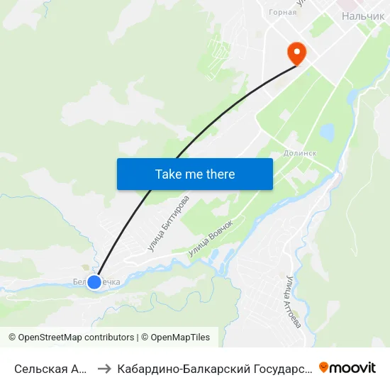 Сельская Администрация to Кабардино-Балкарский Государственный Аграрный Университет map