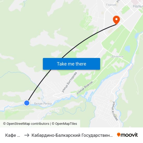 Кафе Акъ Суу to Кабардино-Балкарский Государственный Аграрный Университет map