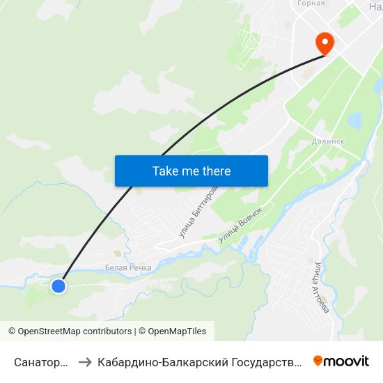 Санаторий Кавказ to Кабардино-Балкарский Государственный Аграрный Университет map