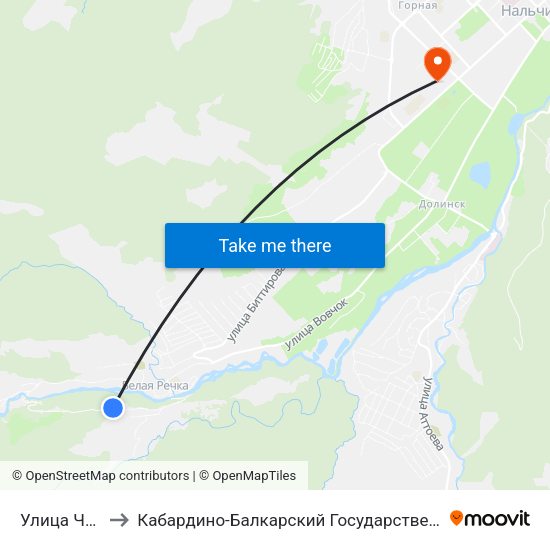 Улица Чабдарова to Кабардино-Балкарский Государственный Аграрный Университет map