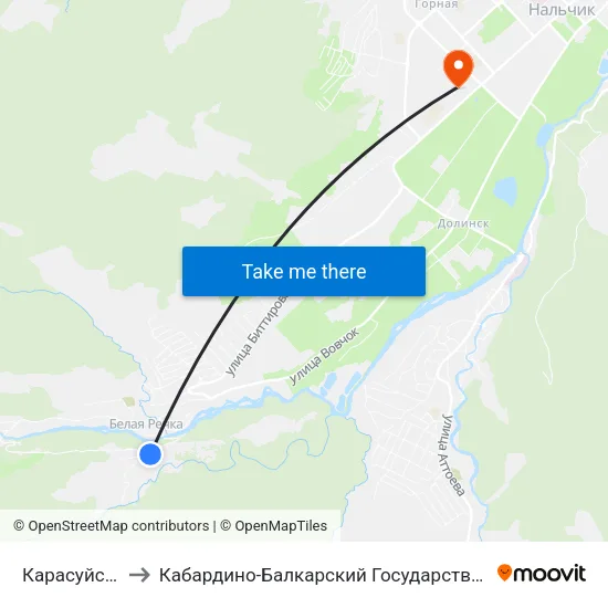 Карасуйская Улица to Кабардино-Балкарский Государственный Аграрный Университет map