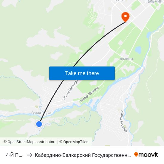 4-Й Посёлок to Кабардино-Балкарский Государственный Аграрный Университет map