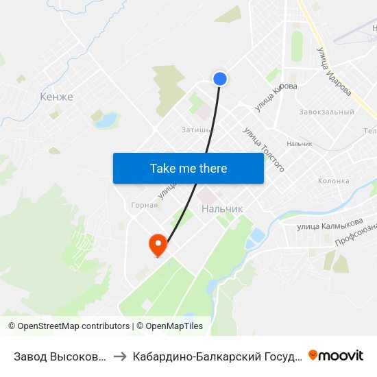 Завод Высоковольтной Аппаратуры to Кабардино-Балкарский Государственный Аграрный Университет map