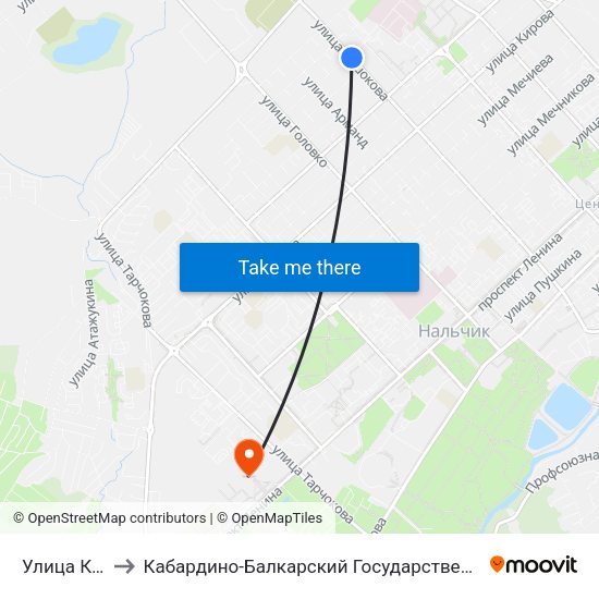 Улица Крупской to Кабардино-Балкарский Государственный Аграрный Университет map