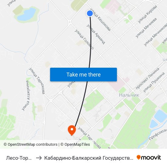 Лесо-Торговая База to Кабардино-Балкарский Государственный Аграрный Университет map
