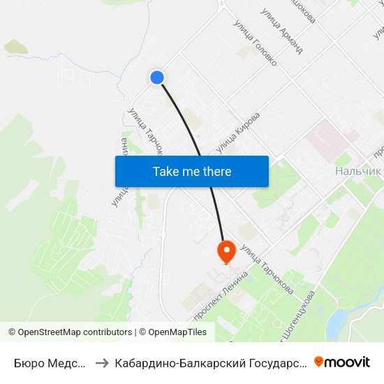 Бюро Медсоцэкспертизы to Кабардино-Балкарский Государственный Аграрный Университет map