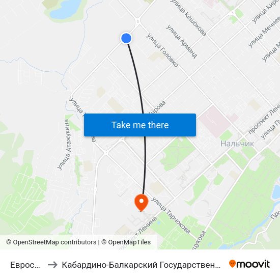Еврострой 07 to Кабардино-Балкарский Государственный Аграрный Университет map